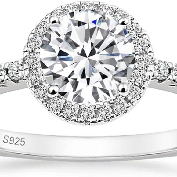 Jewelry - 1.25CT 925 Sterling Silver Rings Round Halo CZ Engagement for Women Cubic Zircon